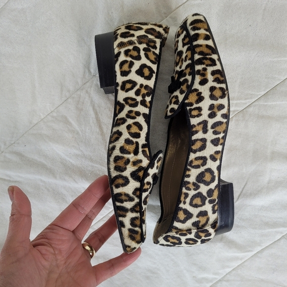 Stuart Weitzman calf hair classic leopard print loafers black bow heel office 6 - Picture 6 of 11